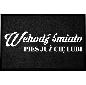 VCHODOVÁ ROHOŽKA 40X60 ČERNÁ S VTIPNÝM MOTIVEM - PES TĚ MÁ RÁD