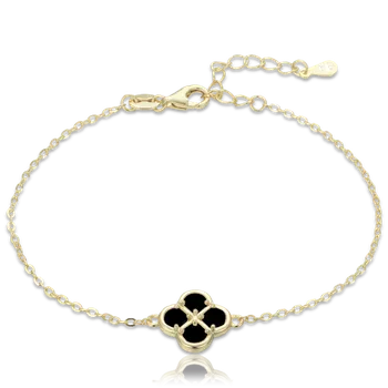 Souprava šperků MINET Pozlacený stříbrný náramek čtyřlístek s černou perletí