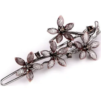 Náramek Sponka do vlasů s broušenými kamínky květy, střední, 1 black diamond