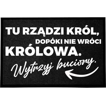 VSTUPNÍ ROHOŽKA 40X60CM ČERNÁ DO DOMU VTIPNÁ ZÁBAVNÁ TADY VLÁDNE KRÁL