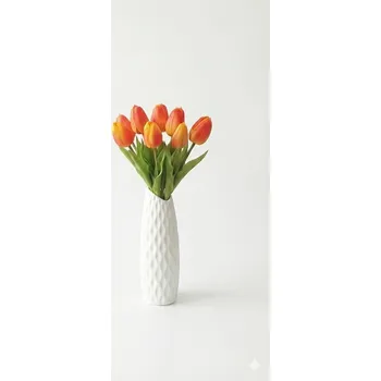 Váza Keramická váza bílá 35 cm + 10 umělých tulipánů. Kytice jako živá.
