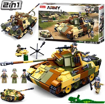 ostatní stavebnice Stavebnice TANK PANTHER/JAGDPANTHER 2 V 1 Ničitel tanků, Vojsko + 3 FIGURKY Armáda