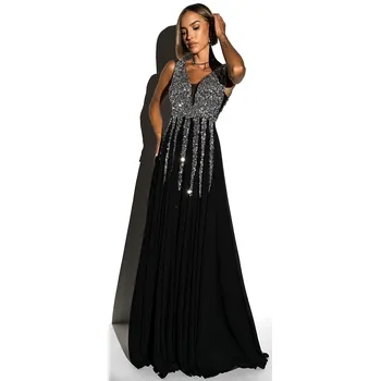 Dámská móda Dlouhé plesové šaty Nasia s flitry černé