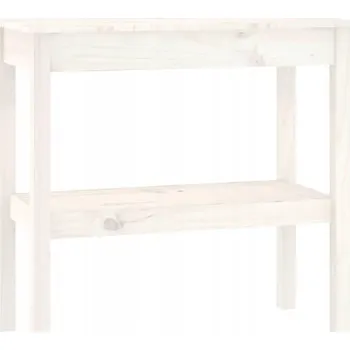 Konferenční stolek Konzolový stolek z masivního borovicového dřeva, bílý, 80x40x75 cm, s poličkou