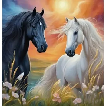 Obraz DIAMANTOVÁ MOZAIKA KONĚ ČERNO-BÍLÍ NOC-DEN NO-2001532