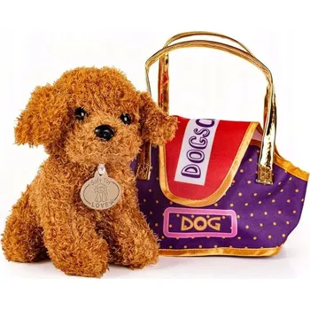 plyšák Plyšový pejsek v kabelce pudl hnědý plyšová hračka pro dítě + kartáč na