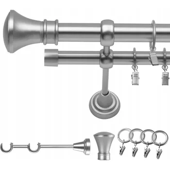 Garnýž GARNÝŽ DVOJITÁ 160 CM 19/19 MM CHROM MAT MONAKO TICHÁ KOLEČKA NA ŽABKY