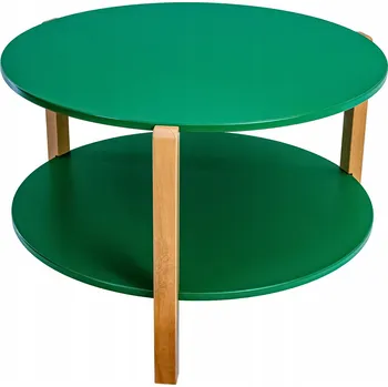 Konferenční stolek Konferenční stolek Kulatý do obýváku nebo ložnice, dvoupodlažní, MDF, 3 bukové nohy
