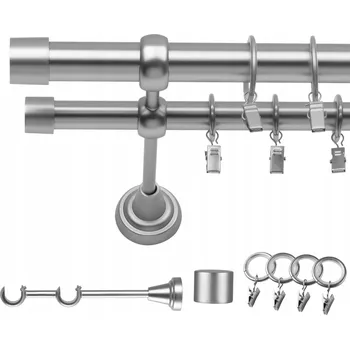Garnýž GARNÝŽ DVOJITÁ 140 CM 19/19 MM CHROM MAT LUNA TICHÉ KROUŽKY SE ŽABKAMI