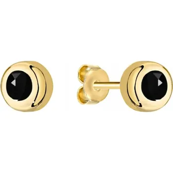Náušnice Zlaté náušnice 585 s černým kamenem a lesklou zirkonií na tyčince 14kt