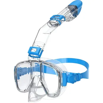 Potápěčské vybavení Šnorchlovací brýle s integrovaným šnorchlem a držákem akční kamery Velikost L/XL 17 x 12 x 13,5 cm Maska na šnorchlování pro dospělé modrá