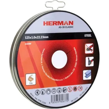 Brusný kotouč HERMAN Řezný kotouč na ocel 125x1,0x22,23 mm AS-30 Classic, 10 ks v kovovém boxu