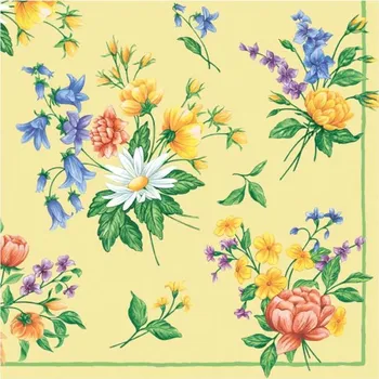 Velikonoční dekorace Velikonoční ubrousky s obrázky žluté s květy 961772