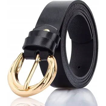 Opasek Kožený ČERNÝ Pásek DÁMSKÝ Zlatá Spona 115 cm