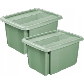 Úložný box Krabice krabička s víkem 15 l, sada 2 ks 38x29,5x20,5 cm ZELENÁ.