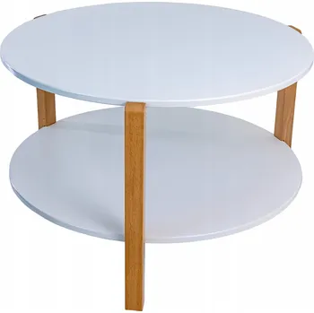 Konferenční stolek Konferenční stolek Kulatý do obýváku nebo ložnice, dvoupodlažní, MDF, 3 bukové nohy