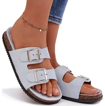 Dámské pantofle NAZOUVÁKY DÁMSKÉ S PŘEZKAMI KLASICKÉ MODRÉ 38