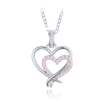 Náhrdelník MINET Stříbrný náhrdelník dvojité srdce s bílými a růžovými zirkony