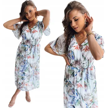 Dámské šaty ŠATY MIDI ROZŠÍŘENÉ SPOLEČENSKÉ S KVĚTINOVÝM VZOREM EY2320 - XS