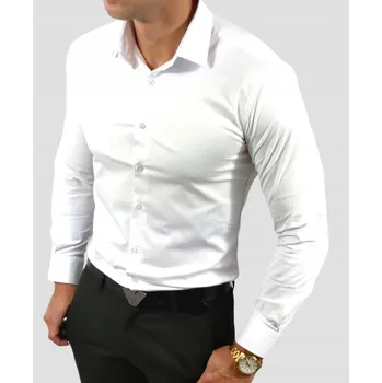 Pánská košile Pánská košile Espada bílá slim fit s dlouhým rukávem bavlněná velikost M