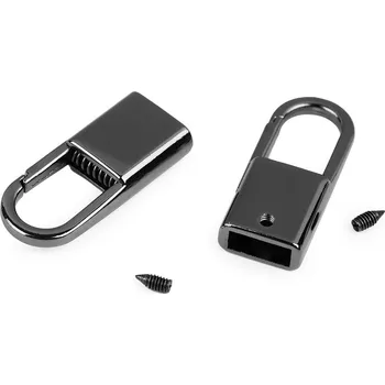 Kovová koncovka s karabinou šíře 9 mm, střední, 3 nikl černý