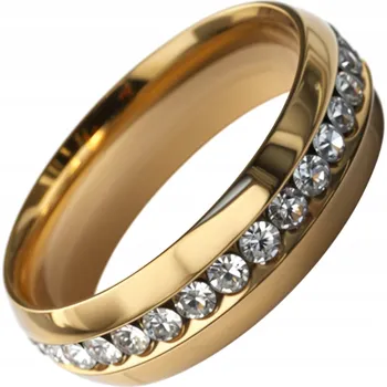 Prsten ZLATÝ ELEGANTNÍ PRSTÝNEK OBRÁČKA se zirkony ocel chirurgická ocel lehký