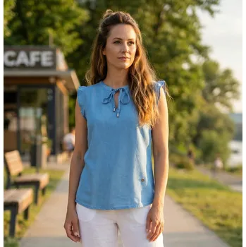 Dámské tričko Dámská halenka KIXMI NEIVA SVĚTLE MODRÁ S