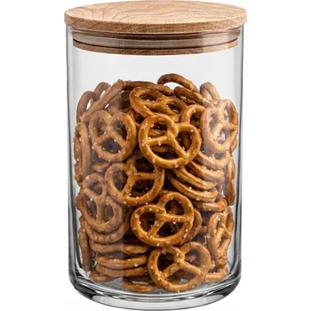 Dóza na potraviny Glasset STOR 870 ml | Skleněná nádoba na potraviny s dřevěným víkem