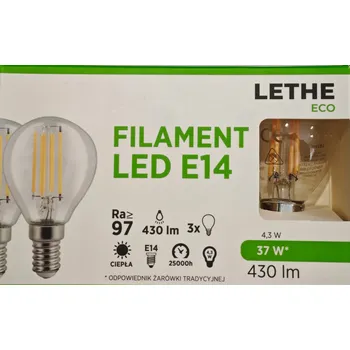 Žárovka LETHE LED žárovka FILAMENT E14 4,3W (ekvivalent 37W) 430 lm 3 ks