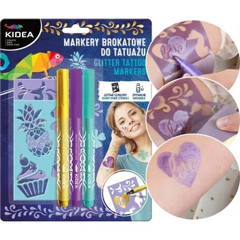 Na tetování Fixy KIDEA s třpytivými šablonami, 3 barvy