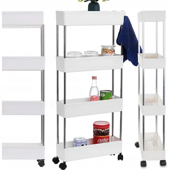 Koupelnový nábytek Koupelnová police Verk Group volně stojící bílá lesklá 4-patrová s kolečky