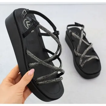 Dámské sandále Dámské romantické sandály na platformách se zirkony černé Filippo DS6898 39