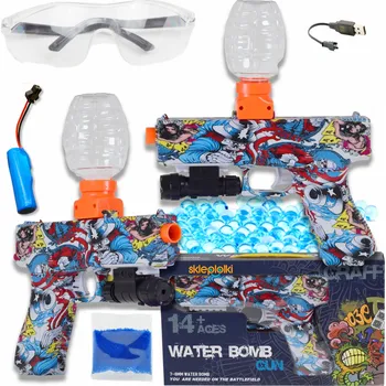 Dětská zbraň AUTOMATICKÁ PISTOLE NA GELOVÉ KULIČKY VELKÁ SADA 1000 KULIČEK ZAMĚŘOVAČ GRANÁT