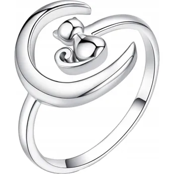 Prsten Stříbrný Prstýnek s nastavitelnou velikostí, kočka a měsíc Trusky Stříbro Prstýnek 925.