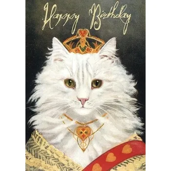 Obraz Přání B6 s glitry a obálkou - Narozeniny s kočičkou v korunce