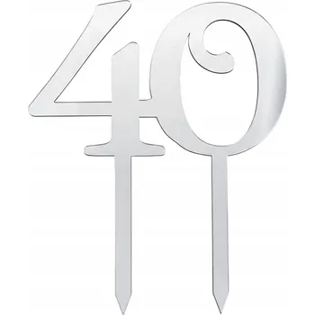 Jedlá dekorace na dort STŘÍBRNÝ ZÁPICH DO DORTU ČÍSLO 40 NAROZENINY ZRCADLOVÉ PLEXI