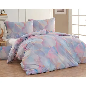 Povlečení Povlečení Matějovský NOEMI, geometrický vzor, modro-růžové, bavlna hladká digitál, 140x220cm + 70x90cm