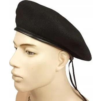 Čepice Buřinka ČERNÁ PÁNSKÁ BARET kožený lem saténová podšívka 58cm