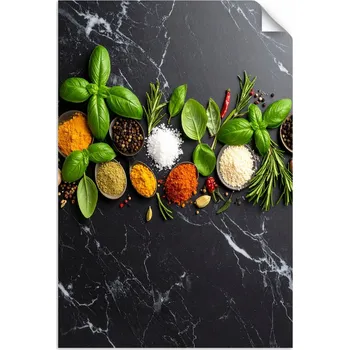 Fototapeta Samolepicí samolepicí do kuchyně, Koření a bylinky na mramoru 100x150