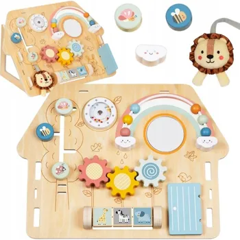 Dřevěná hračka TOOKY TOY Velká Dřevěná Manipulační Tabule Domeček - Centrum Aktivit
