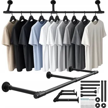 Věšák Nástěnný věšák OCELOVÝ tyč na oblečení 170x30x7 cm ČERNÝ malý