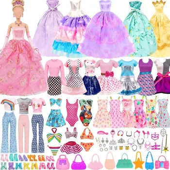 Doplněk pro panenku OBLEČENÍ PRO PANENKY ŠATY OBLEČKY DOPLŇKY BOTY SADA 56 KS