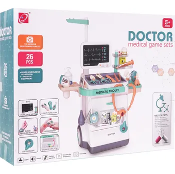 Interaktivní doktorská sada s doktorským vozíkem pro děti 3+ Rentgen EKG + teploměr + stetoskop + příslušenství 26 el.