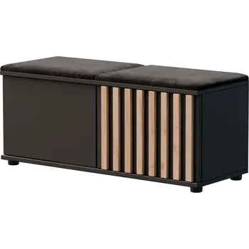 Botník s čalouněným sedákem a lamelami, černá