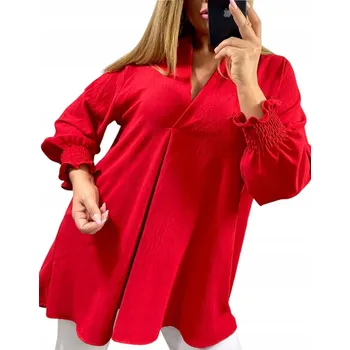 Dámská halenka B1117 ELEGANTNÍ VOLNÁ HALENKA S NAŘASENÝM RUKÁVEM ČERVENÁ vel. 50 (5XL)