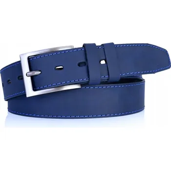 Opasek KOŽENÝ Pásek Pánský 4cm Džíny Tmavě modrý Univerzální Ozdobný Prošívaný