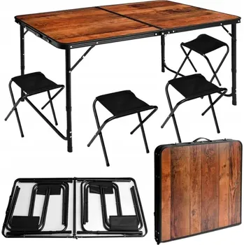 Zahradní stůl Skládací turistický stůl Outdorium hnědý se 4 židlemi 120x60 cm