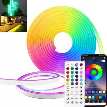 LED páska LED pásek 6M NEON RGB s Aplikací, DÁLKOVÝ OVLADAČ, Duhové Efekty, 24V, IP65