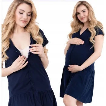 Dámská noční košile FORMOMMY Těhotenská a kojící košile s volánkem VOLÁNEK, tmavě modrá, XXL