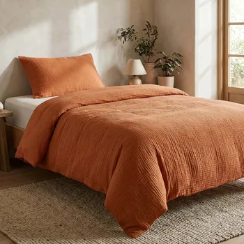 Povlečení Povlečení Prem MUŠELÍN PREMIUM SKOŘICOVÁ, jednobarevné, skořicová, mušelín, 140x200cm + 70x90cm